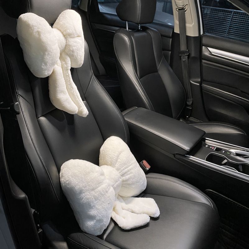 Car Winter Headrest Plush Neck Pillow Internet Popular Cute Bow Car Seat Winter Car Lumbar Headrest_autovado.com
