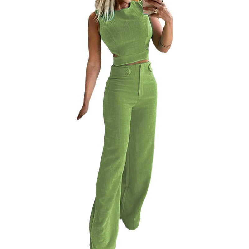 Women's fashion casual slim temperament solid color button suit pants_autovado.com