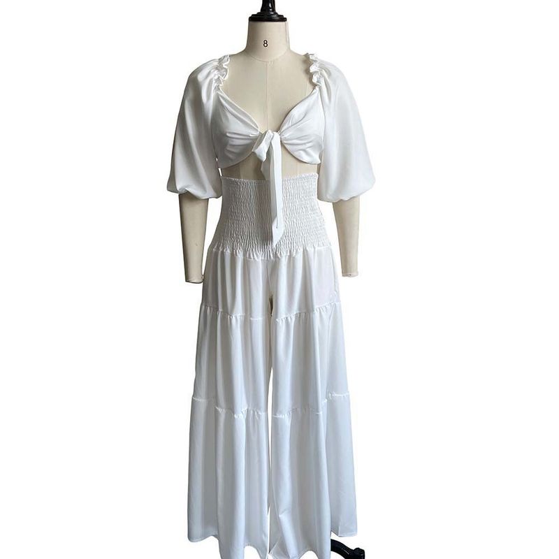 Women's Clothing women's summer fashion casual street suit pleated sexy solid color foreign trade two piece suit_autovado.com