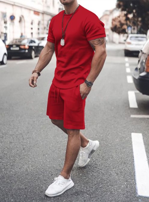 Men's short-sleeved shorts two-piece sports and leisure suit_autovado.com