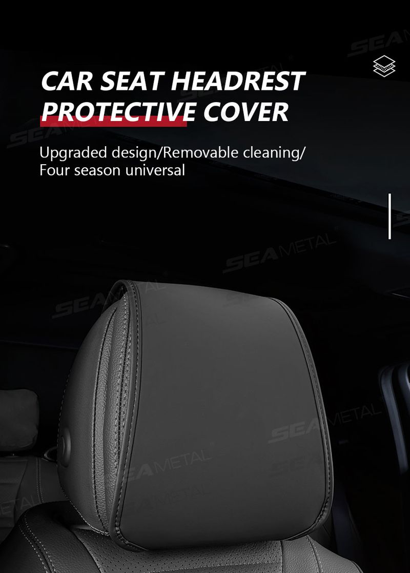 SEAMETAL Headrest Premium Leatherette Seat Pillow Case Dustproof Neck Support Protector Cover For Car Accessories_autovado.com