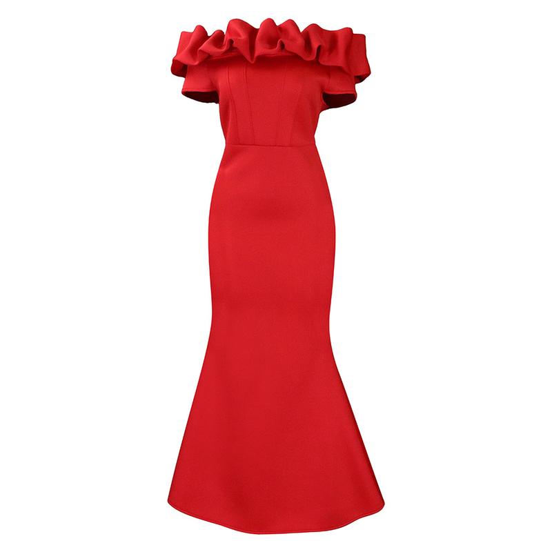 Women's Clothing new solid color fishtail skirt fungus edge slim evening dress_autovado.com