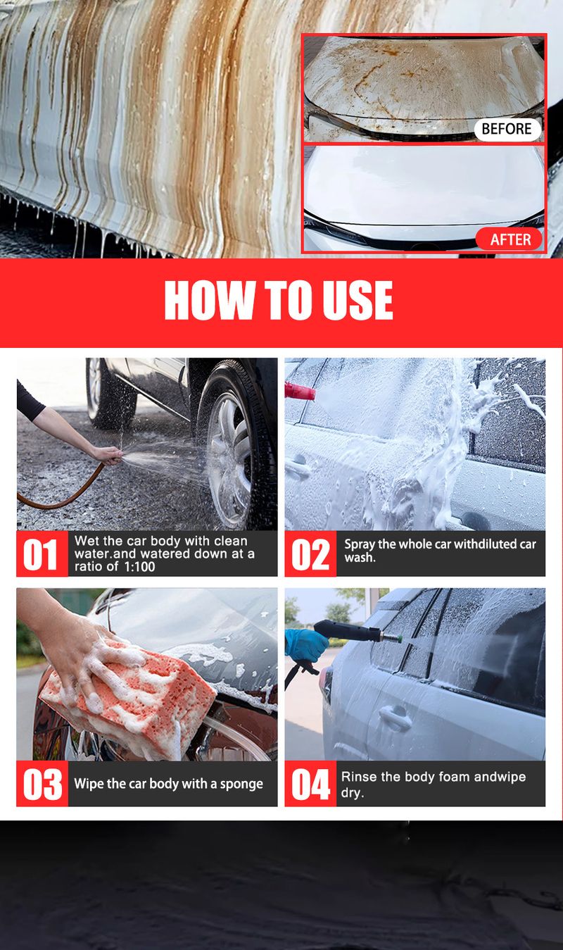 Ryekew Powerful Stain Removal Concentrated High Foam Liquid Original Car Wash Water Wax Coating Paint Surface Cleaner_autovado.com