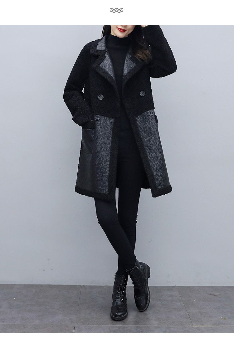 Women's fashion fur one with velvet thick suit collar wear loose plus fat plus leather coat on both sides_autovado.com