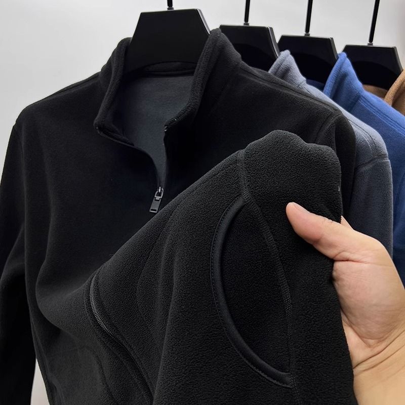 Men's Clothing New autumn and winter fashion polar fleece stand collar men's jacket fashionable and versatile loose couple style zipper sweater_autovado.com