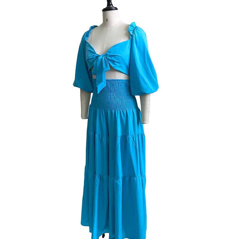 Women's Clothing women's summer fashion casual street suit pleated sexy solid color foreign trade two piece suit_autovado.com