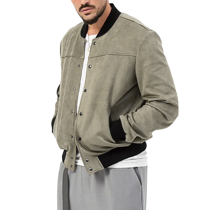 Man's clothing Suede stand collar men's button-up cardigan jacket casual trendy coat for men_autovado.com