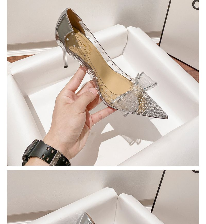 p7 with transparent bow 2023 summer women's shoes live broadcast on behalf of European and American slope heels stiletto_autovado.com