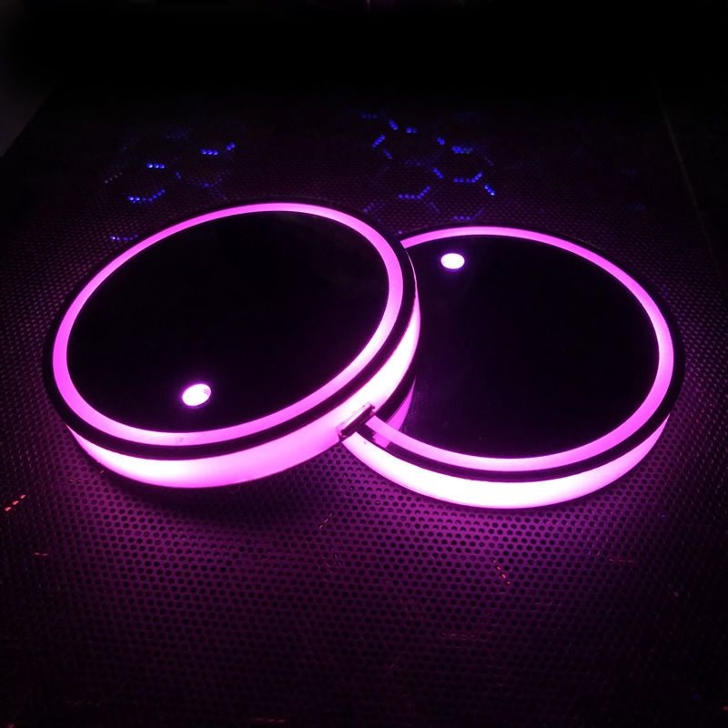 Automotive LED Luminous Water Mat Pattern Can Be Modified With Acrylic Car Cup Slot Ambient Light 68MM Diameter Seven_autovado.com