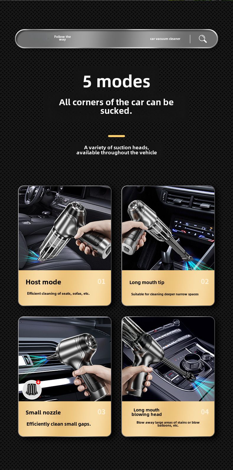 Car wireless vacuum cleaner multifunctional handheld large suction dust removal high power private car vacuum cleaner brushless_autovado.com