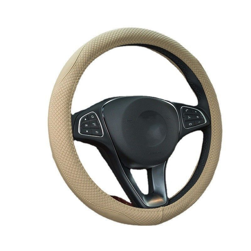 Double Needle Leather Steering Wheel With Two Color Splicing Circular Car Cover, Minimalist Sports Windmill Handle Cover_autovado.com