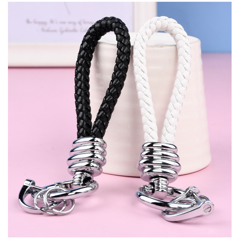 Braided Leather Rope Car Keychain Business Horseshoe Buckle Key Accessories Creative Bag Keychain Metal Pendant_autovado.com