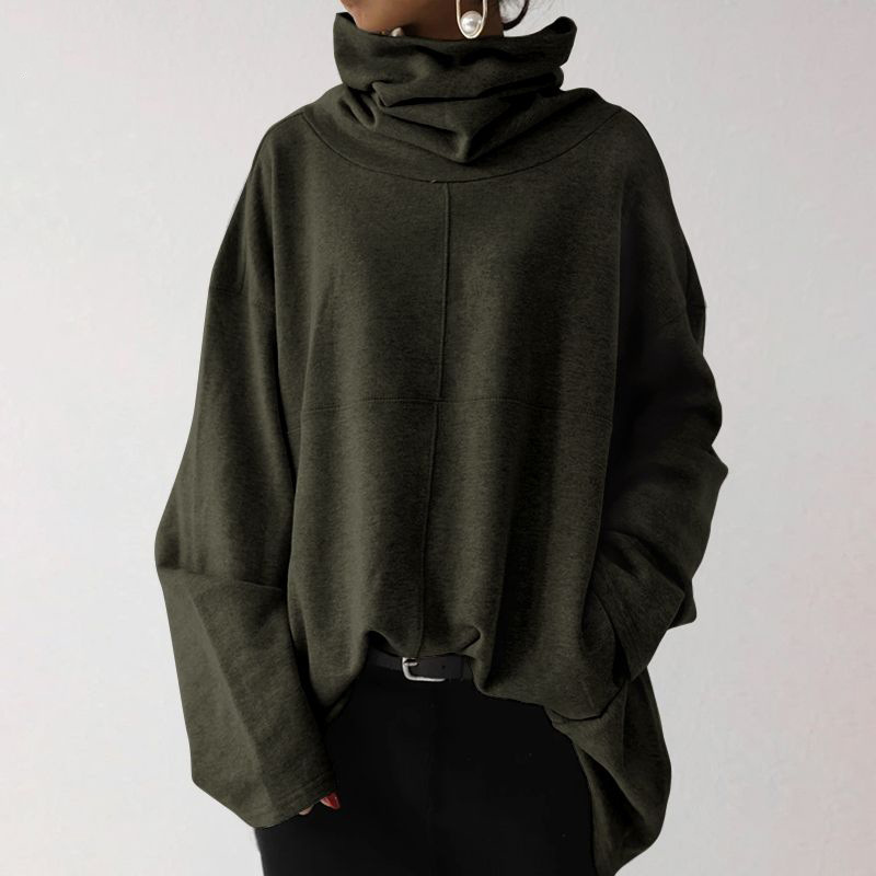 Women's Clothing Autumn and Winter Women's New Loose Casual Long Sleeve High Collar Pullover Solid Color Pocket Jacket Sweatshirt_autovado.com