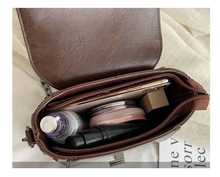 Vintage Trend Women's Crossbody Bag Chain Hasp Zipper PU Leather Square Shoulder Bags Chic Lady Versatile Pack_autovado.com