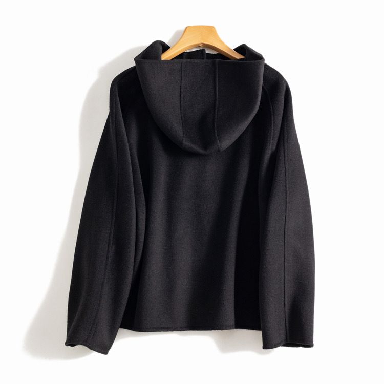 Women's Clothing quality double sided wool coat with hood and short button for women_autovado.com