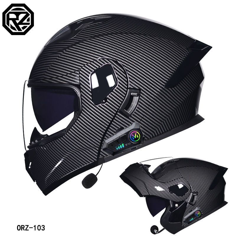 Motorcycle Accessories & Parts flip up helmet double lens helmet men and women Bluetooth full helmet half helmet four seasons tail wing large size_autovado.com