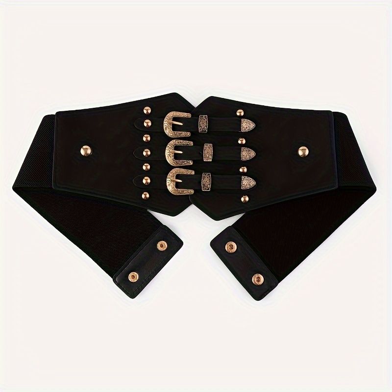 HOT Vintage Rivet Studded Waistband Gothic Triple Buckle Wide Classic Corset Waspie Belts Dress Coat Girdle For Women Girls_autovado.com