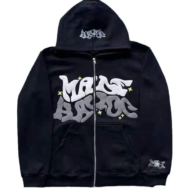 Men's Clothing joint trend Gothic punk hip-hop fashion zipper digital printing hoodie_autovado.com
