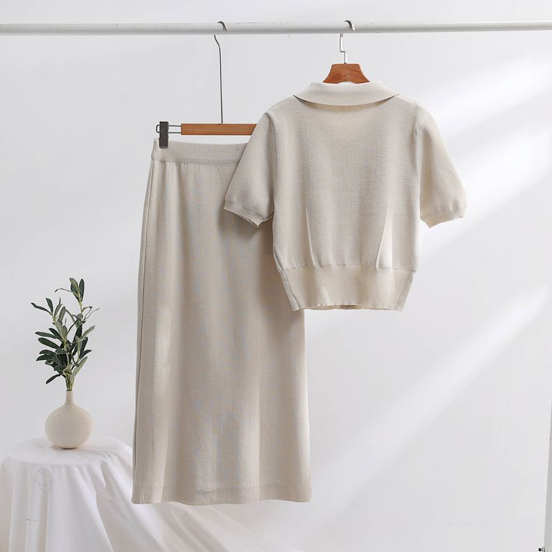 Women's Clothing high grade knitted suit spring and autumn new sweet and gentle short sleeved dress, two pieces_autovado.com