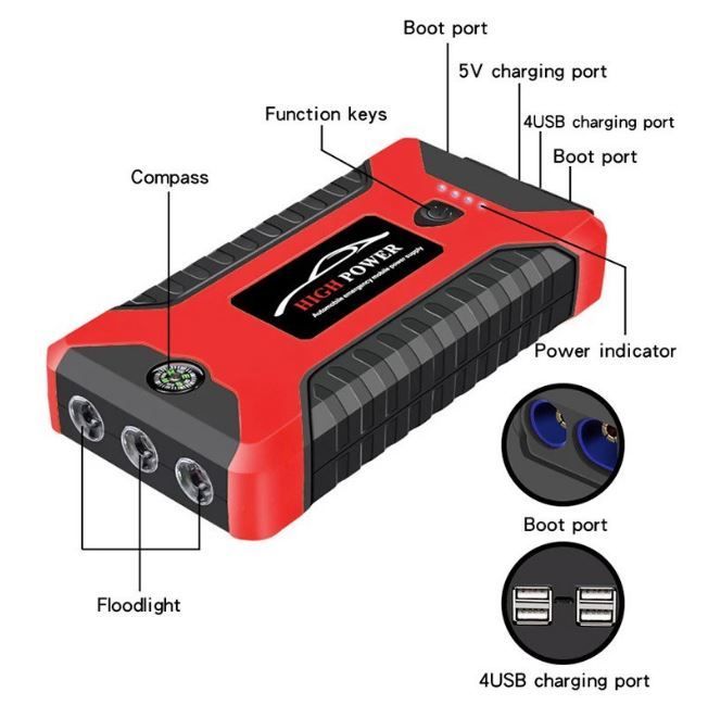 99800mAh 68800mAh 12v Car Jump Starter Powerbank Emergency Power Bank LED With Tire Pump Inflator 4 USB Phone Portable_autovado.com