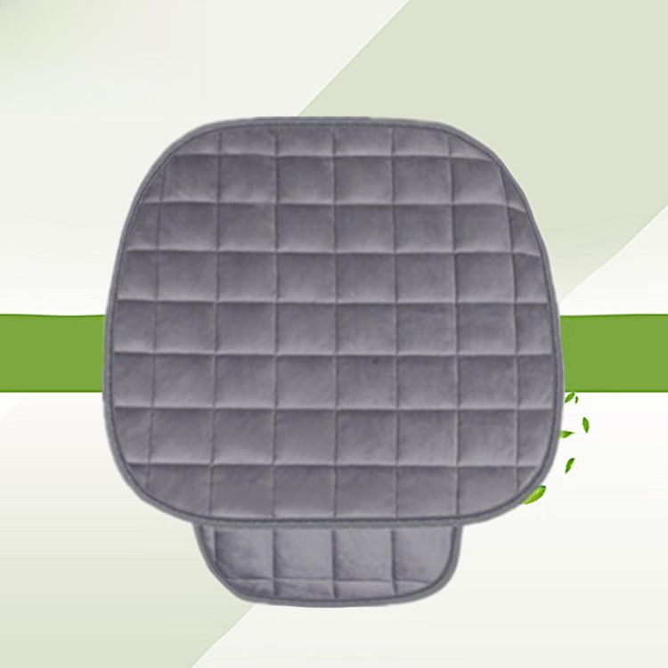 Winter car seat cushion no backrest square embroidered plush tie-free warm three-piece front and rear row single seat cushion_autovado.com
