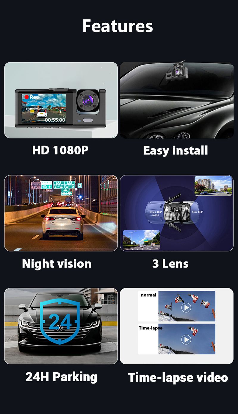 Private Model 3 lens video driving recorder 2 inch screen car recorder HD night vision DASHCAM car DVR_autovado.com