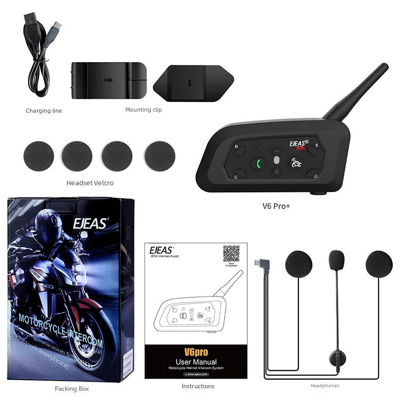 EJEAS factory wholesale motorcycle helmet bluetooth intercom headset V6Pro single pack 6 people outdoor switching intercom_autovado.com