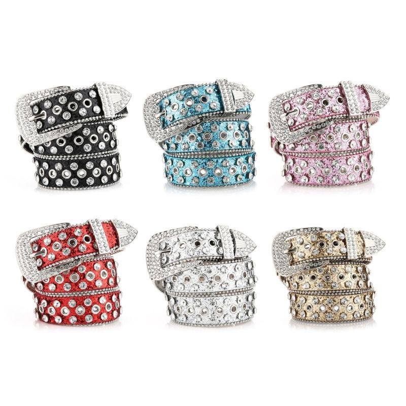 HOT Goth Women PU Leather Straps Rhinestones Belts Cowgirl Y2K Girls Fashion Belt for Jeans Men_autovado.com