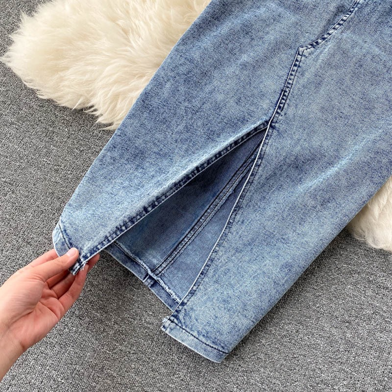 Women's fashion halter tank top high waisted denim skirt_autovado.com