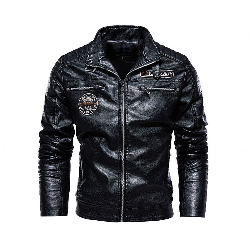 Men's leather jacket pu leather jacket European and American motorcycle clothing fleece leather jacket men_autovado.com