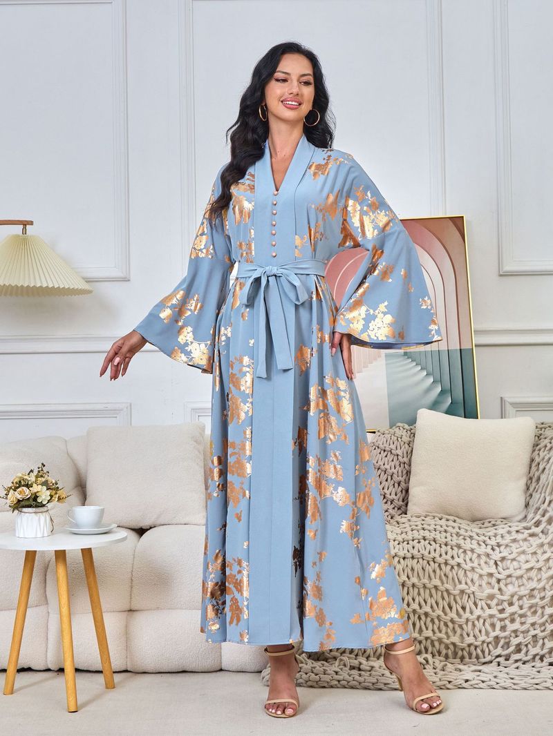 Women's Clothing Middle Eastern Muslim women's fashion new style gold stamped evening dress Arabic dress Kaftan robe_autovado.com