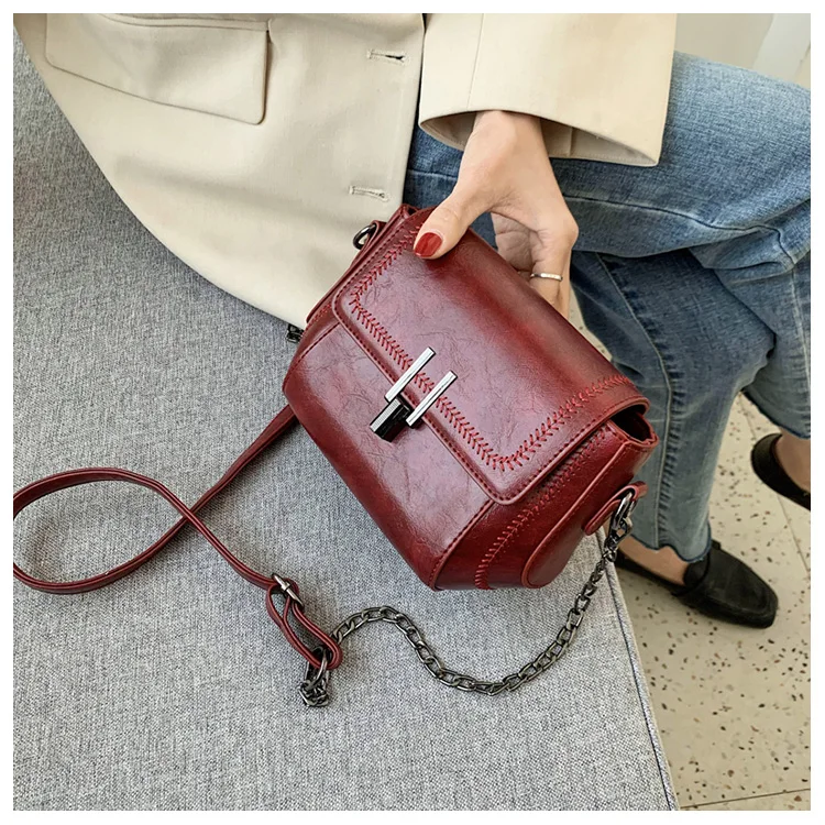 Vintage Trend Women's Crossbody Bag Chain Hasp Zipper PU Leather Square Shoulder Bags Chic Lady Versatile Pack_autovado.com