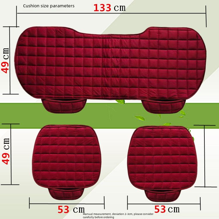Winter car seat cushion no backrest square embroidered plush tie-free warm three-piece front and rear row single seat cushion_autovado.com