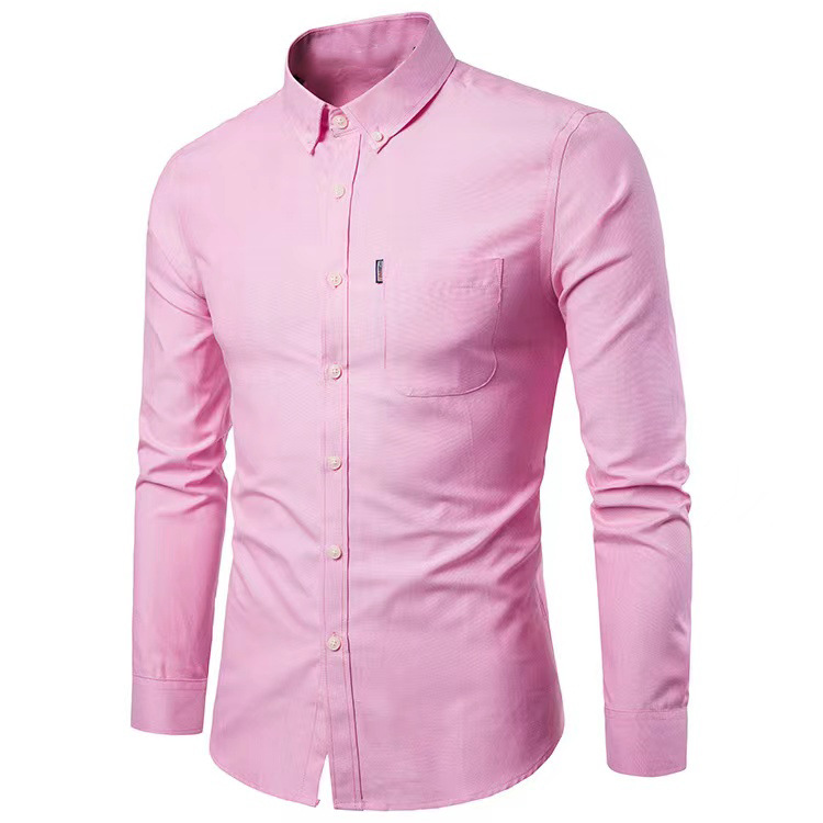 Men's long sleeve shirt Men's shirt Korean version of non-ironing slim solid color young casual men's wear_autovado.com