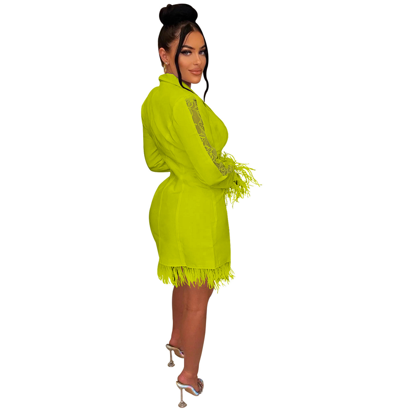 Women's fashion women's V-neck long-sleeved double-breasted tassel openwork dress_autovado.com