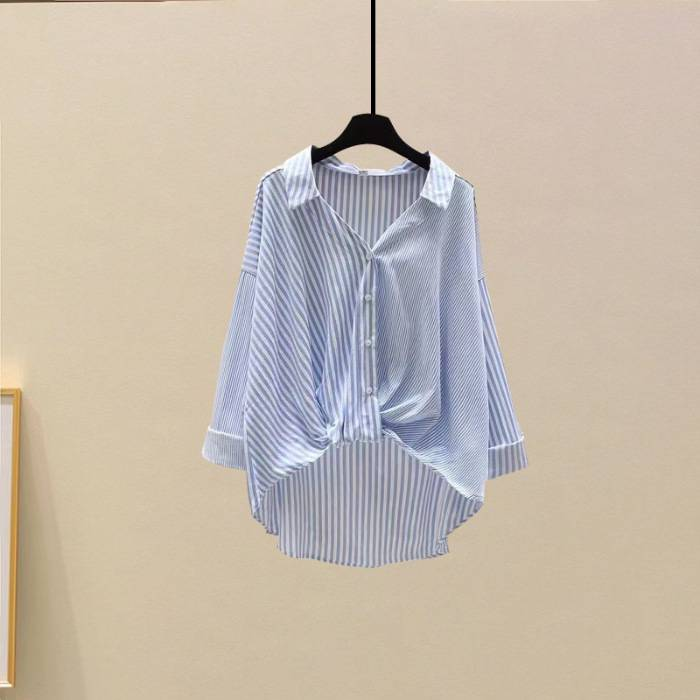 Women's Clothing Summer suit new striped shirt with high waist denim skirt two piece suit_autovado.com