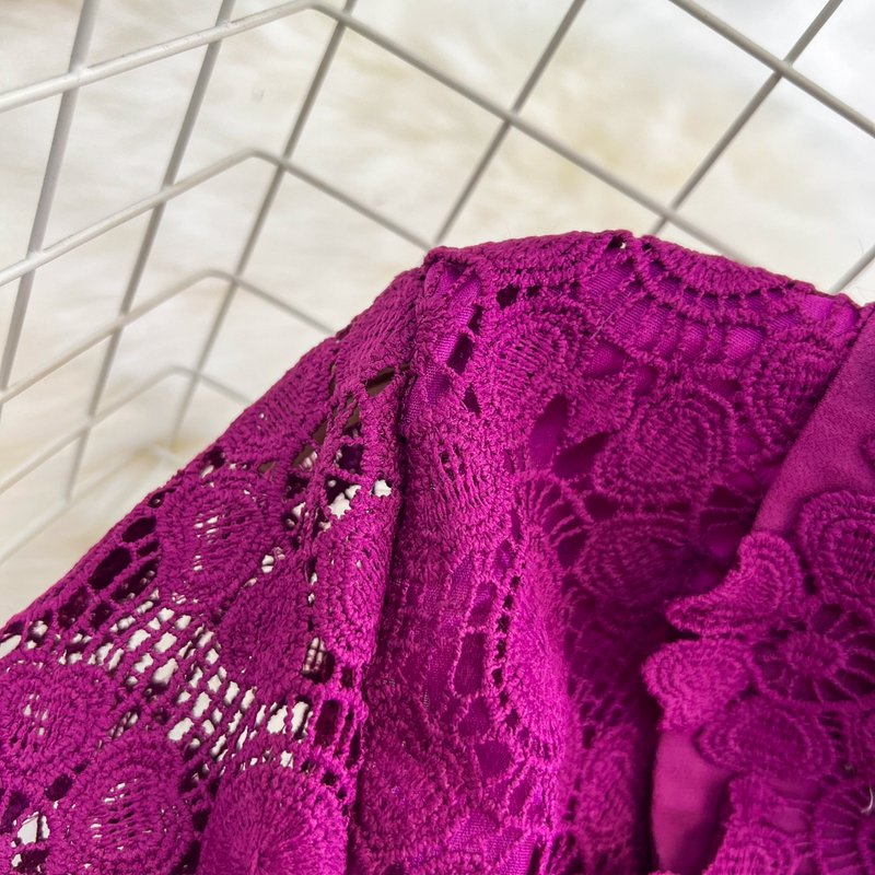 Women's fashion single breasted lace shirt two-piece set high waist a line pleated skirt_autovado.com