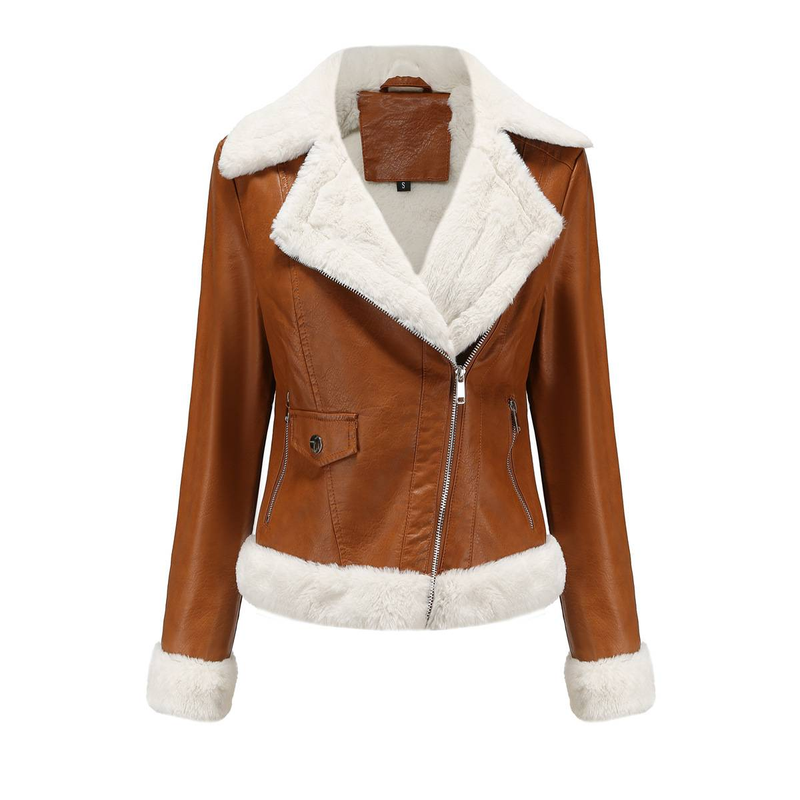 New Suede women's long-sleeved warm lapel jacket European and n commuter casual jacket_autovado.com