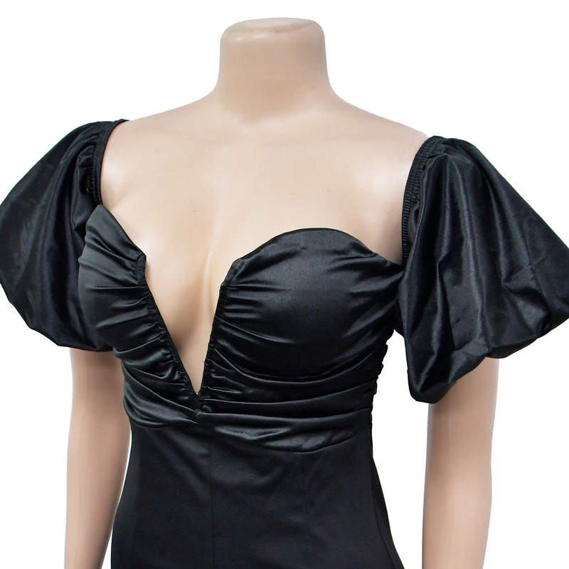 Women's Clothing fashion women's solid color short-sleeved pleated backless skirt dress_autovado.com