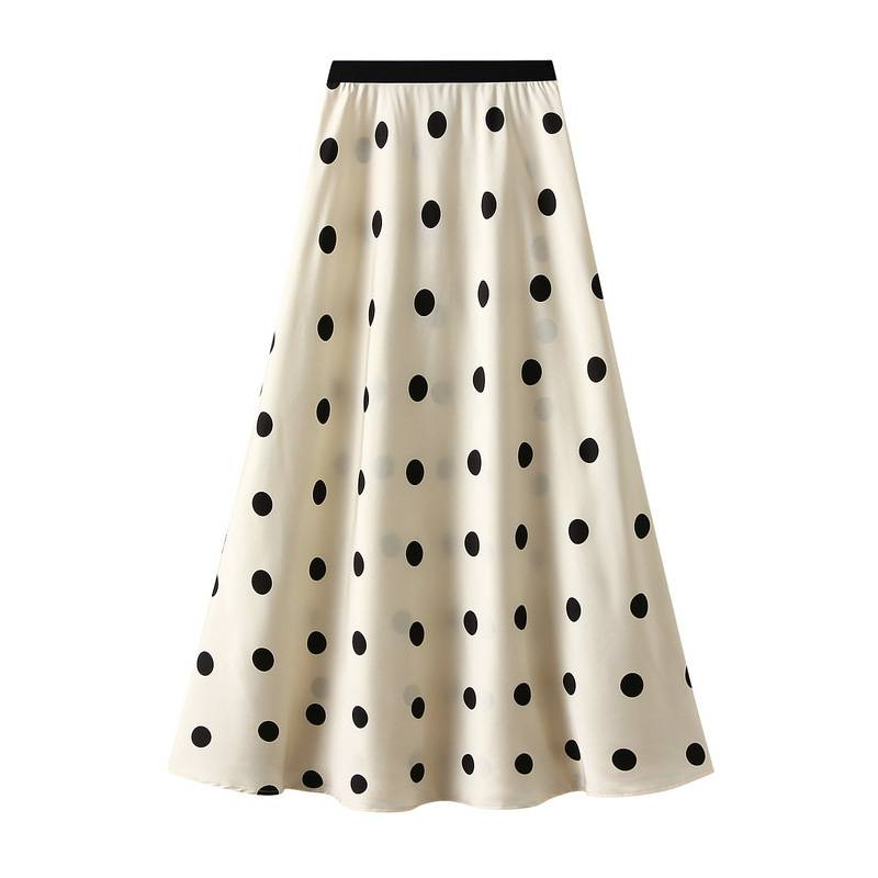 The new acetic acid wave point half skirt women's French retro satin A-line skirt fishtail skirt_autovado.com