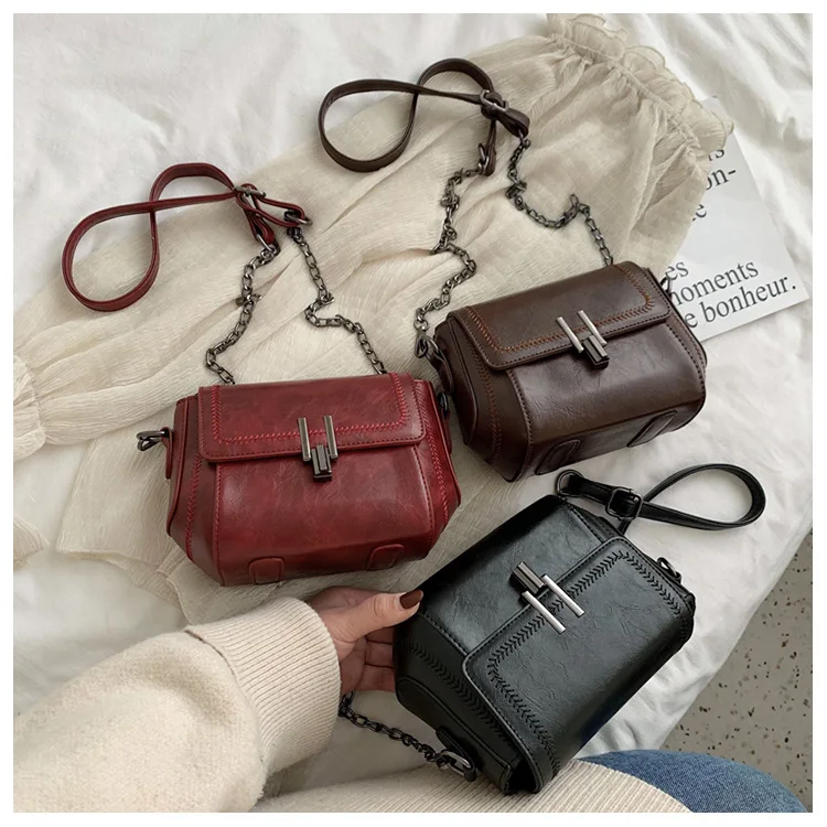 Vintage Trend Women's Crossbody Bag Chain Hasp Zipper PU Leather Square Shoulder Bags Chic Lady Versatile Pack_autovado.com
