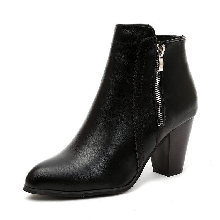 Vintage polished chunky heel high heel side zip Doc Martens plus size_autovado.com