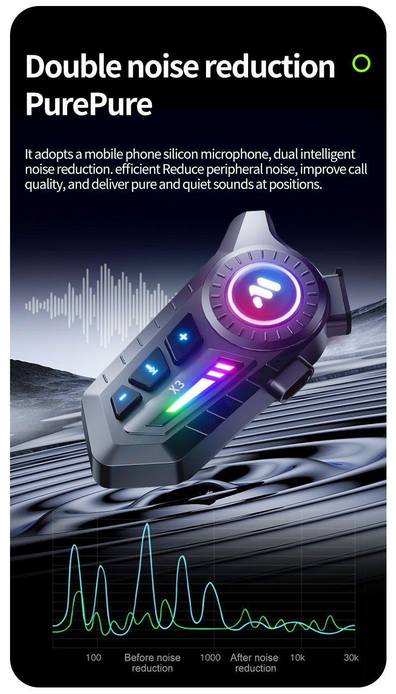 X3 Motorcycle Helmet Bluetooth Heavy Bass Waterproof Noise Reduction Wireless Cross-Brand Dual Intercom Riding Headset_autovado.com