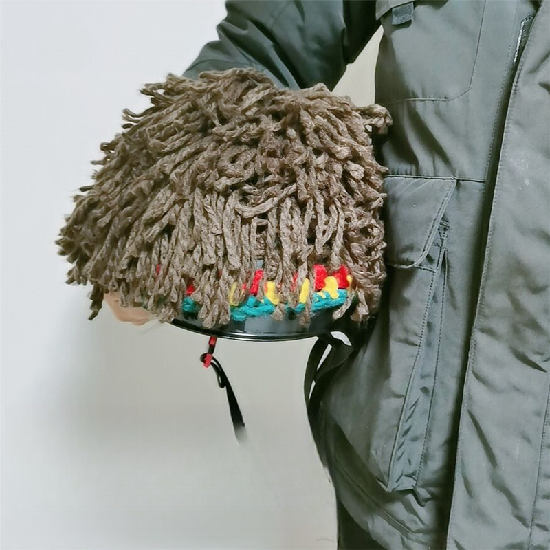 Skiing dirty braid helmet set, internet celebrity same style funny hat, knitted wig headband, hip-hop personality mask_autovado.com