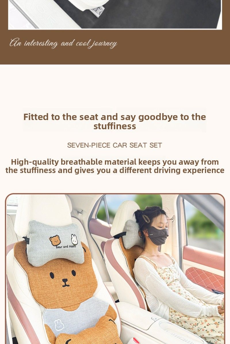 Car Cover, Cushion 2025 New Cute Little Bear Linen Car Interior Five Piece Set, All Season Universal Seat Cove_autovado.com