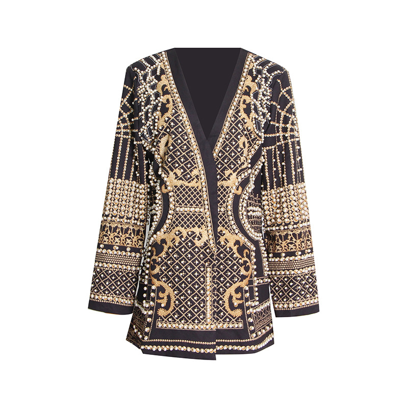 Women's autumn fashion V-neck long-sleeved thickened mid-length suit jacket_autovado.com