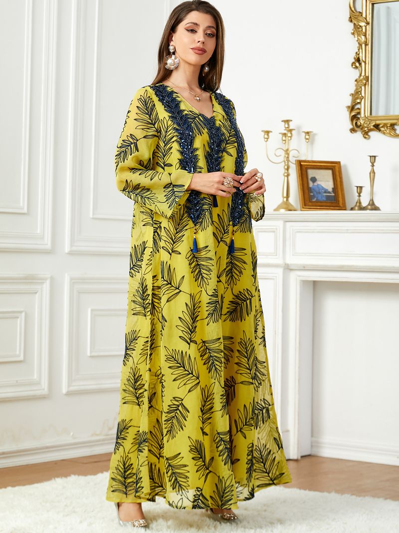 Women's Clothing Arab clothing Dubai embroidered dress Muslim women's evening dress Middle Eastern robe_autovado.com