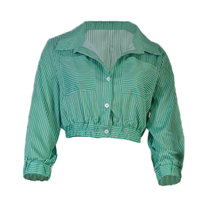 Women's Clothing Fashion Style Long Sleeve Striped Shirt Set Skirt Two Piece Set_autovado.com
