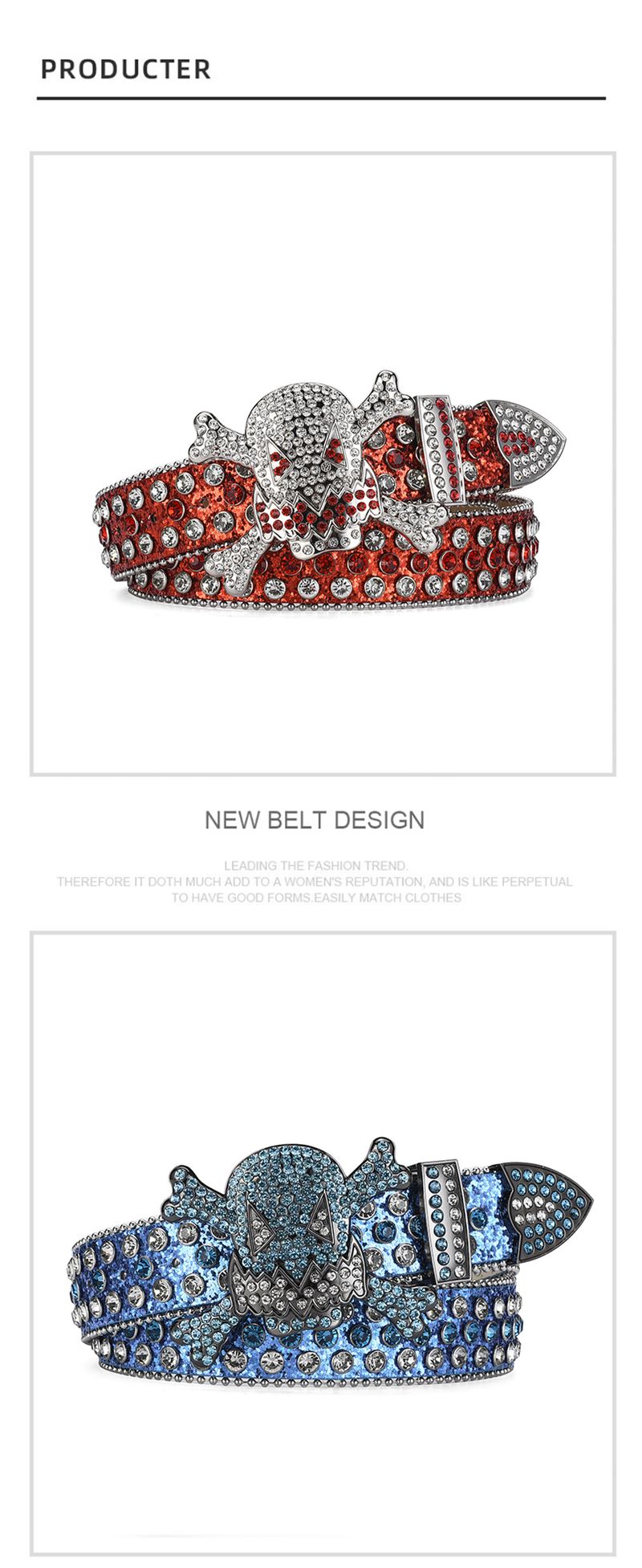 HOT Women's Jeans Skull Head Buckle Rhinestone Y2K Shiny Rivet Design Pu Artificial Diamond Punk Rock Men's Belt_autovado.com