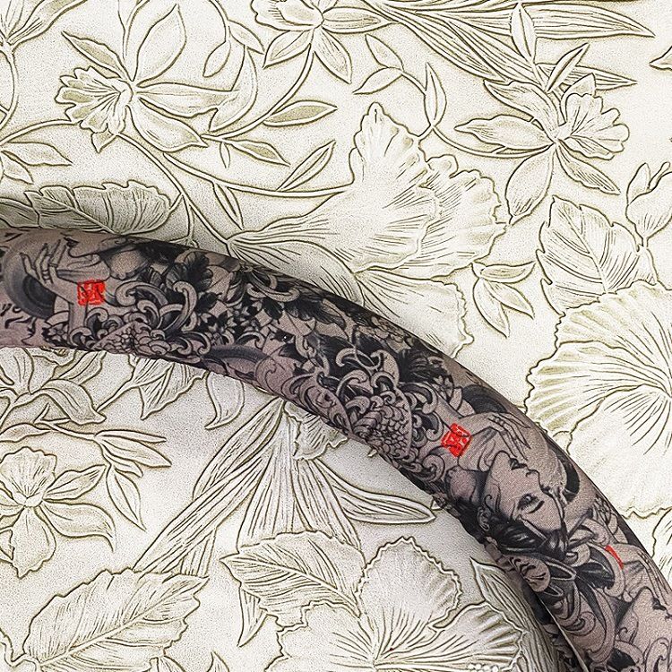 Universal Hand-painted Prajna Geisha Steering Wheel Cover, Personalized Nine Tailed Fox Card Set, Flower Arm Handlebar_autovado.com